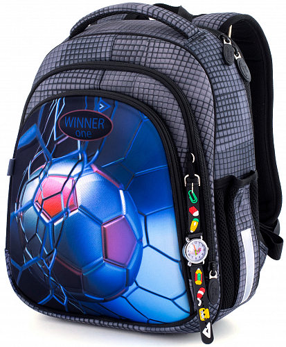 Шкільний каркасний рюкзак (ранець) з ортопедичною спинкою сірий для хлопчика Winner з Футболом 36х29х14 см для початкової школи (5007)