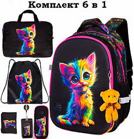 Ортопедичний шкільний рюкзак 6 в 1 для дівчинки School Standard 38х30х18 см з Котиком для молодших класів (170-52) Ортопедичний шкільний рюкзак 6 в 1 для дівчинки School Standard 38х30х18 см з Котиком для молодших класів (170-52)
