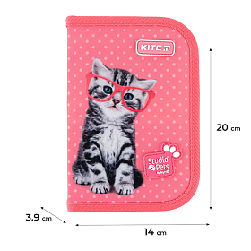 Пенал шкільний для дівчинки Kite Studio Pets SP24-622-2, 1 відділення, 2 відвороти Пенал шкільний для дівчинки Kite Studio Pets SP24-622-2, 1 відділення, 2 відвороти