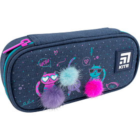 Пенал шкільний для дівчинки синій Kite Education Wow Cats K22-662-5