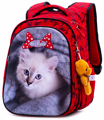 Ортопедичний шкільний рюкзак для дівчинки Котик 38х29х19 см червоний для 1 класу Winner / SkyName R1-014