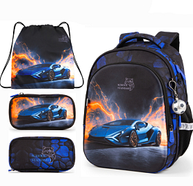 Рюкзак ортопедичний з пеналом та мішком 3 в 1 для хлопчика School Standard 38х30х18 см з Машиною для молодших класів (Full 150-39)