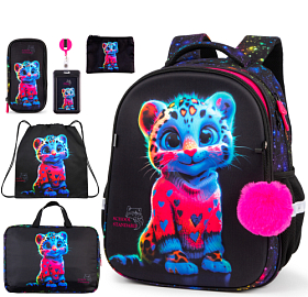 Ортопедичний шкільний рюкзак 6 в 1 для дівчинки School Standard 38х30х18 см з Тигром в 1 клас (SET 170-64)