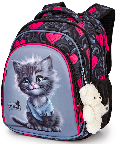 Ортопедичний рюкзак до школи для дівчинки  з Котиком SkyName 37х30х18 см для молодших класів (R2-223)