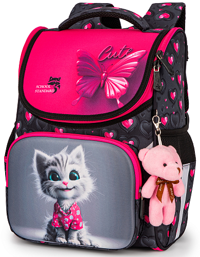 Ортопедичний шкільний рюкзак (ранець) для дівчинки School Standard з Котом 34х26х14 см для молодших класів (300-8)