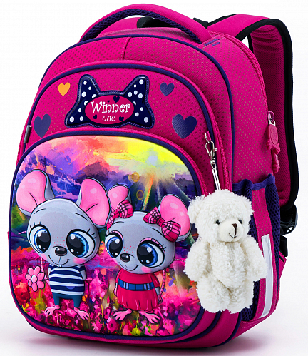 Шкільний рюкзак (ранець) з ортопедичною спинкою рожевий для дівчинки Winner з Мишкою 36х29х16 см для 1 класу (7004)