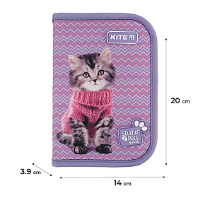 Пенал шкільний для дівчинки Kite Studio Pets SP24-622-1, 1 відділення, 2 відвороти Пенал шкільний для дівчинки Kite Studio Pets SP24-622-1, 1 відділення, 2 відвороти