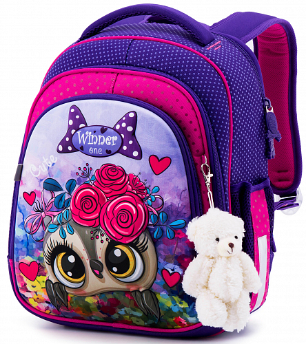 Школьный каркасный рюкзак (ранец) с ортопедической спинкой фиолетовый для девочки Winner One с  Совой  36х30х16  см в 1 класс (5006)