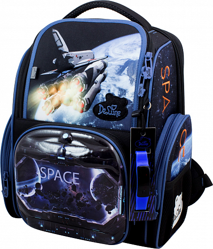 Ортопедический рюкзак (ранец) с мешком черный для мальчика Delune с Космосом для младших классов 36х26х15,5 см (11-030)