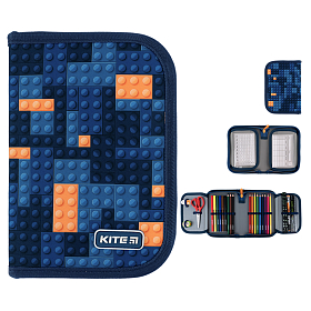 Пенал шкільний для хлопчика Kite Blocks K24-622-8, 1 відділення, 2 відвороти