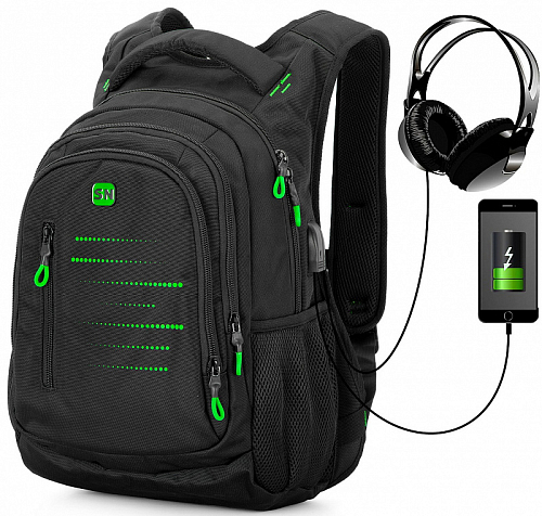 Підлітковий рюкзак з ортопедичною спинкою чорний з USB портом Winner  / SkyName (90-129 G)