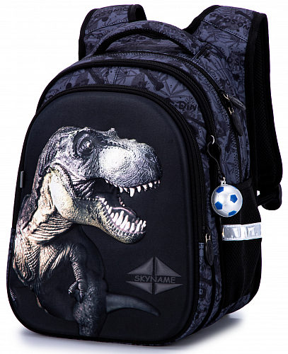 Ортопедичний рюкзак для хлопчика сірий з Динозавром Winner  / SkyName 37х30х16 см для першокласника (R1-027)