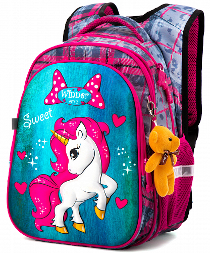 Ортопедичний рюкзак до школи Winner  для дівчинки Єдиноріг 38х29х19 см Сірий з рожевим для 1 класу (R1-003)