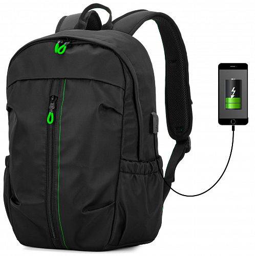 Міський рюкзак з ортопедичною спинкою чорний з USB портом Winner  / SkyName (90-117G)