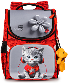 Шкільний ортопедичний рюкзак (ранець) для дівчинки School Standard з Котом 34х26х14 см для молодших класів (300-7) Шкільний ортопедичний рюкзак (ранець) для дівчинки School Standard з Котом 34х26х14 см для молодших класів (300-7)
