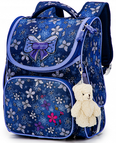 Шкільний рюкзак (ранець) з ортопедичною спинкою синій для дівчинки Winner One/SkyName 34х26х18 см для 1-4 класу (2081)