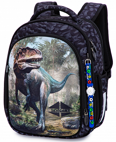 Ортопедичний шкільний рюкзак для хлопчика сірий з Динозавром Winner One/SkyName 37х29х18 см для першокласника (R4-415)