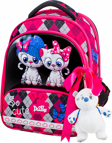 Школьный рюкзак (ранец) с ортопедической спинкой с пеналом для девочки Delune с Котами для младшей школы 38х28х20 см (9-124)