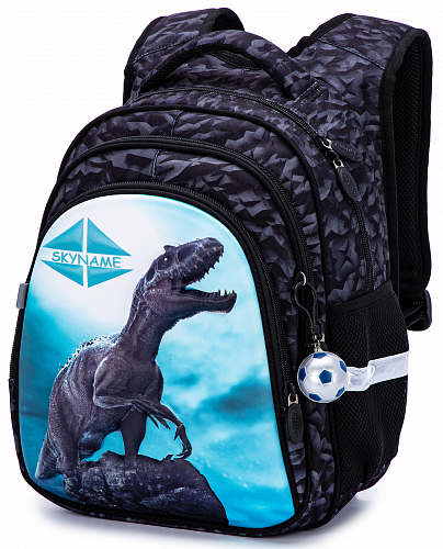 Ортопедический рюкзак в школу  для мальчика серый с Динозавром Winner One/SkyName 37х30х18 см для 1 класса (R2-189)
