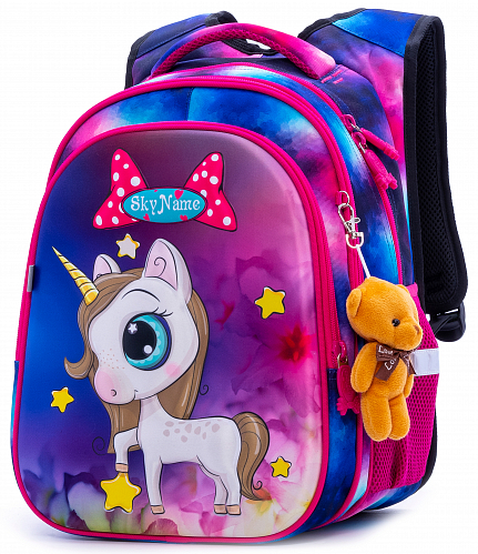 Ортопедичний шкільний рюкзак для дівчинки Єдиноріг 38х29х19 см фіолетовий для 1 класу Winner / SkyName R1-013
