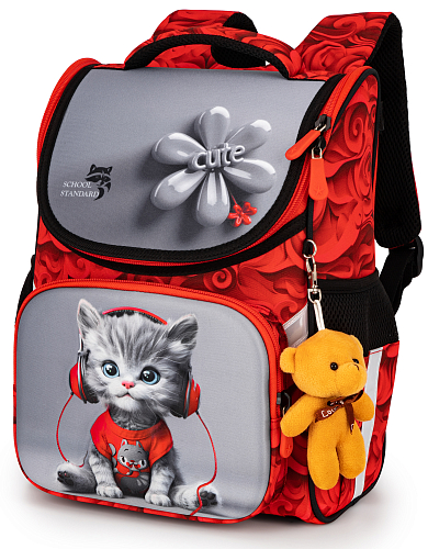Шкільний ортопедичний рюкзак (ранець) для дівчинки School Standard з Котом 34х26х14 см для молодших класів (300-7)