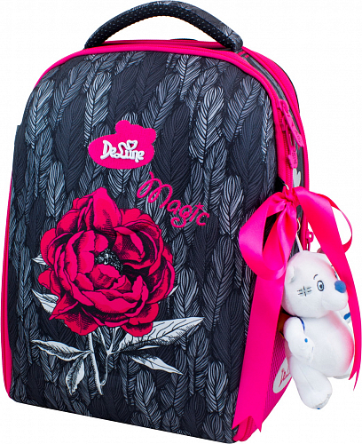 Ортопедический школьный рюкзак (ранец) с мешком и пеналом серый для девочек Delune с Цветами для младших классов 37х28х17 см (7-149)