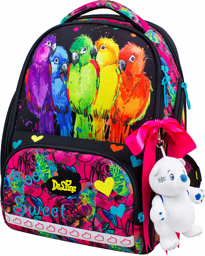 Шкільний рюкзак (ранець) з ортопедичною спинкою для дівчинки Delune з папугами для 3-6 класу 38х278х20 см (10-004)