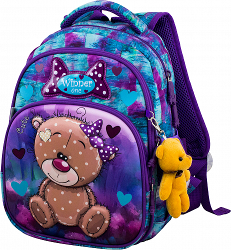 Ортопедичний шкільний рюкзак Winner для дівчинки Мишка 34х25х16 см Фіолетовий для першокласниці (1707)