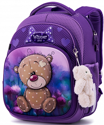 Ортопедичний шкільний рюкзак (ранець) фіолетовий для дівчинки Winner  з Мишком 36х29х16 см для початкової школи (7006)