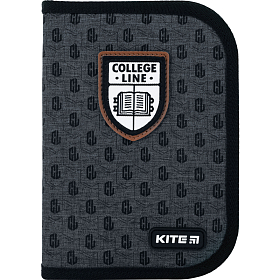 Пенал шкільний для хлопчика сірий Kite Education College Line boy K22-622-2, 1 відділення, 2 відвороти Пенал шкільний для хлопчика сірий Kite Education College Line boy K22-622-2, 1 відділення, 2 відвороти