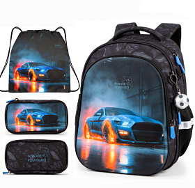 Рюкзак ортопедичний з пеналом та мішком 3 в 1 для хлопчика School Standard 38х30х18 см з Машиною для молодших класів (Full 150-36)