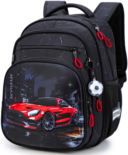 Шкільний рюкзак з ортопедичною спинкою для хлопчика Машина 37х30х18 см чорний для початкової школи Winner / SkyName R3-275