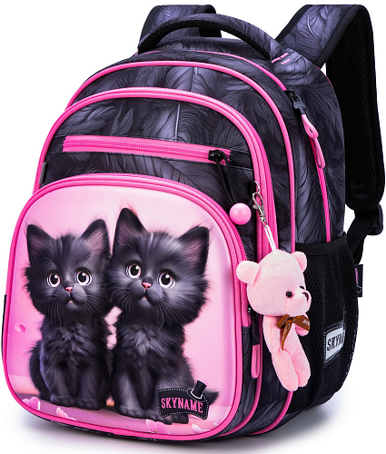 Ортопедичний рюкзак Winner / SkyName для дівчинки Коти 37х30х18 см сірий з рожевим для початкової школи R3-274