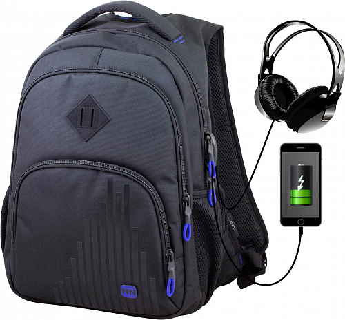 Рюкзак для подростков в школу черный с usb зарядным устройством для парней Winner One / SkyName (90-109 B)