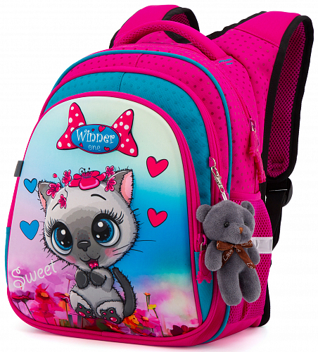 Ортопедичний рюкзак до школи Winner  для дівчинки Кот 38х29х16 см Рожевий для 1 класу (R2-164)