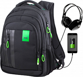 Подростковый рюкзак с ортопедической спинкой черный с usb зарядным устройством Winner One / SkyName (90-116 G)