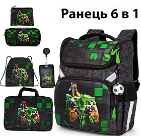 Ортопедичний шкільний рюкзак (ранець) 6 в 1 для хлопчика School Standard Майнкрафт 34х26х14 см для молодших класів (350-108) Ортопедичний шкільний рюкзак (ранець) 6 в 1 для хлопчика School Standard Майнкрафт 34х26х14 см для молодших класів (350-108)