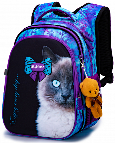 Ортопедичний шкільний рюкзак для дівчинки синій з Котиком Winner /SkyName 37х30х16 см для молодших класів (R1-023)