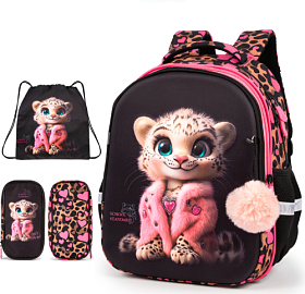 Ортопедичний рюкзак з пеналом та мішком 3 в 1 для дівчинки School Standard 38х30х18 см з Тигром для молодших класів (Full 170-63)