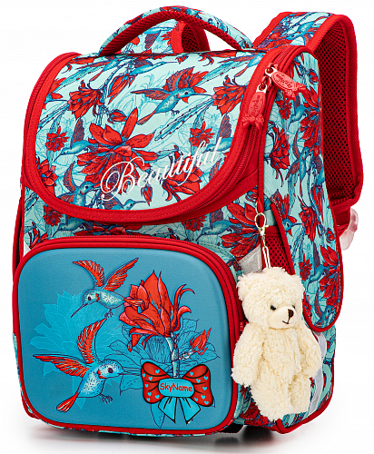 Ортопедичний рюкзак (ранець) до школи червоний для дівчинки Winner One/SkyName з Квіткою 34х26х18 см для молодших класів (2077)