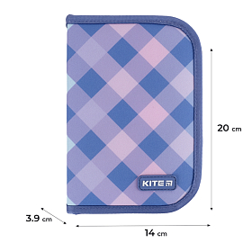 Пенал без наповнення Kite Purple Chequer K24-622-3, 1 відділення, 2 відвороти Пенал без наповнення Kite Purple Chequer K24-622-3, 1 відділення, 2 відвороти