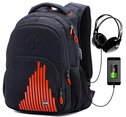 Підлітковий рюкзак з ортопедичною чорною спинкою з usb портом Winner / SkyName (90-114 O)