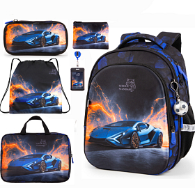 Ортопедичний шкільний рюкзак 6 в 1 для хлопчика School Standard 38х30х18 см з Машиною для молодших класів (SET 150-39)