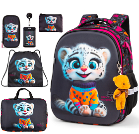 Ортопедичний шкільний рюкзак 6 в 1 для дівчинки School Standard 38х30х18 см з Тигром в 1 клас (SET 170-64)