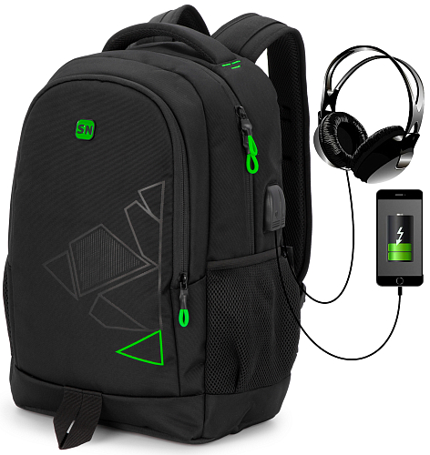 Підлітковий рюкзак з ортопедичною чорний спинкою з usb портом Winner  / SkyName(90-144 G)