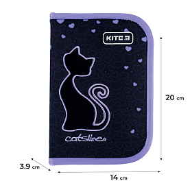 Пенал шкільний для дівчинки Kite Catsline K24-621-3, 1 відділення, 2 відвороти
