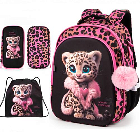 Ортопедичний рюкзак з пеналом та мішком 3 в 1 для дівчинки School Standard 38х30х18 см для молодших класів (Full 150-26)