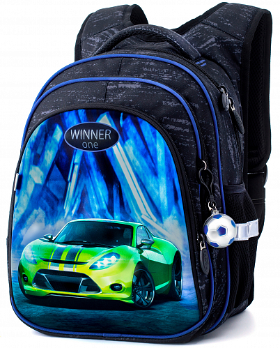 Ортопедичний рюкзак Winner  для хлопчика Машина 38х29х16 см Чорний для першокласника (R2-167)