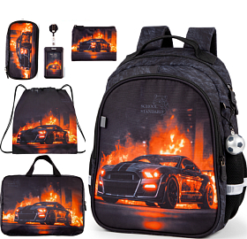 Ортопедичний рюкзак 6 в 1 для хлопчика School Standard з Машиною для першокласника (SET 160-24)