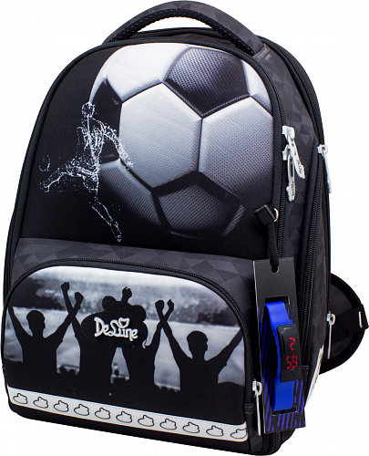 Ортопедический рюкзак (ранец) для школы с мешком и пеналом черный для мальчика Delune с Футболом для 3-6 класса 38х278х20 см (10-006)